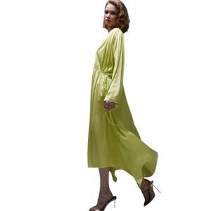 Topshop Lime Yellow Satin Ruched Asymmetric Midi Dress 4/6 NWT Wedding Cocktail